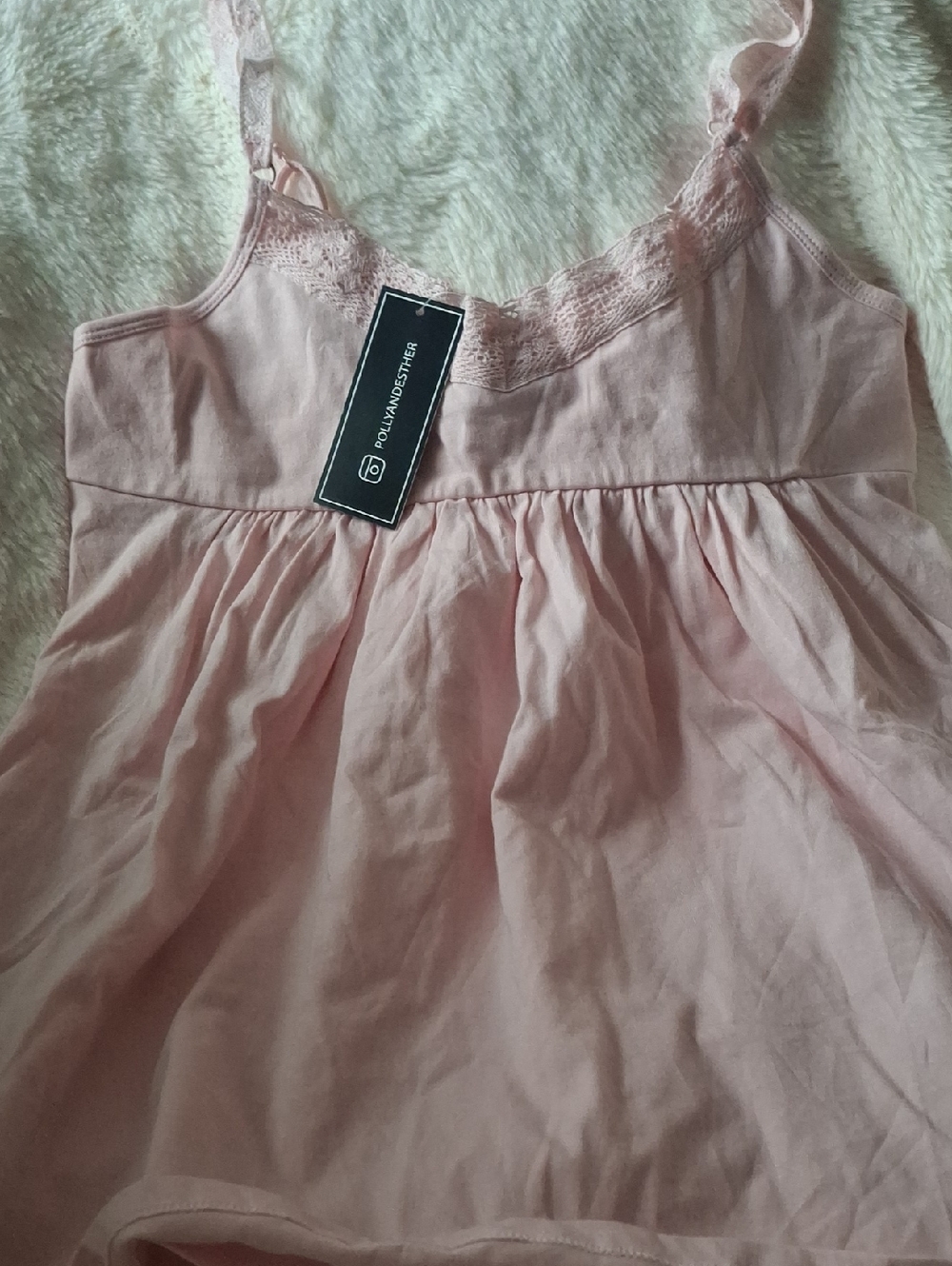 Womens Pink Lace-Trim Tank Top